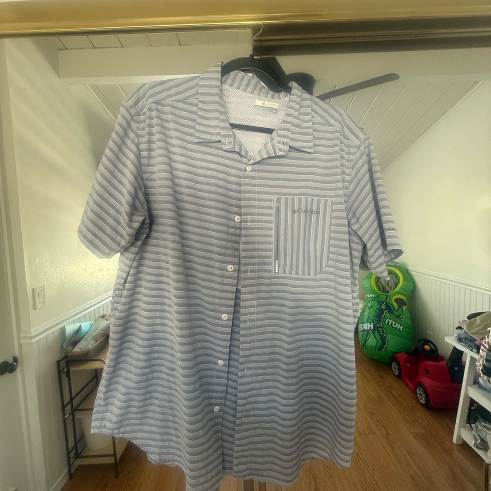 Columbia Blue and White Striped Casual Shirt